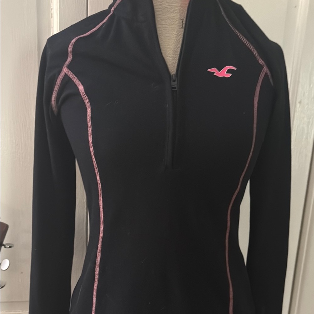 Hollister Black and Pink Quarter-Zip Pullover Women M